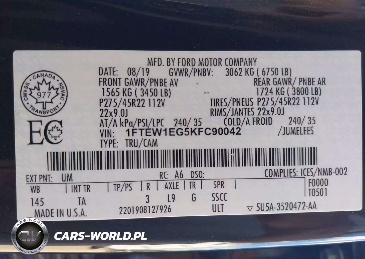 2019 Ford F-150 Limited VIN:1FTEW1EG5KFC90042 - 9