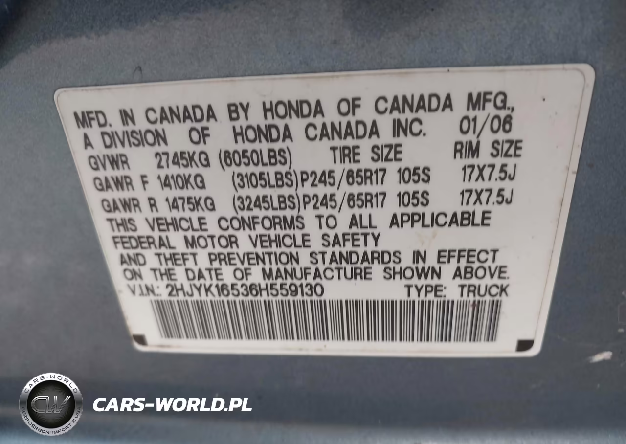 2006 Honda Ridgeline Rtl VIN:2HJYK16536H559130 - 9