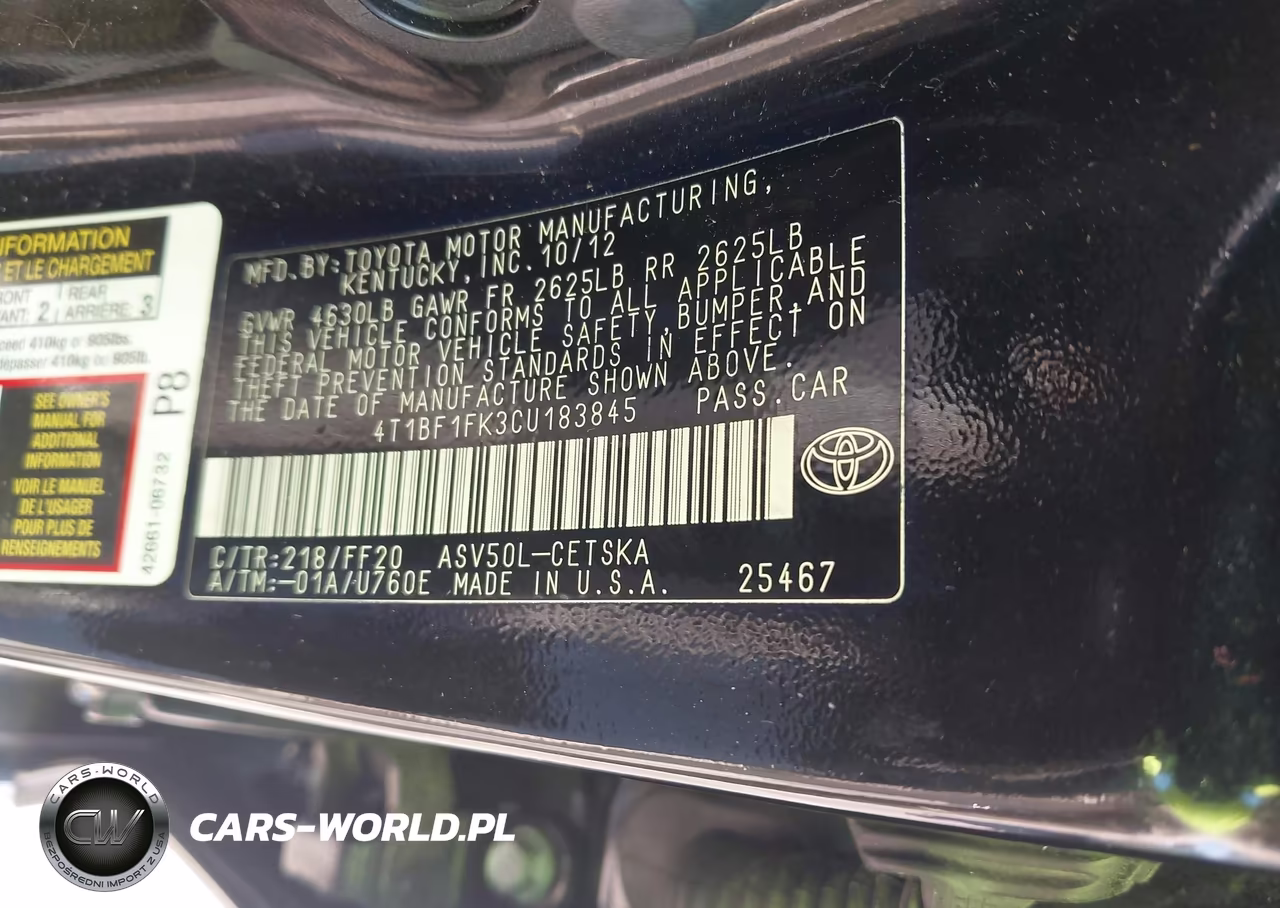 2012 Toyota Camry Base VIN:4T1BF1FK3CU183845 - 9