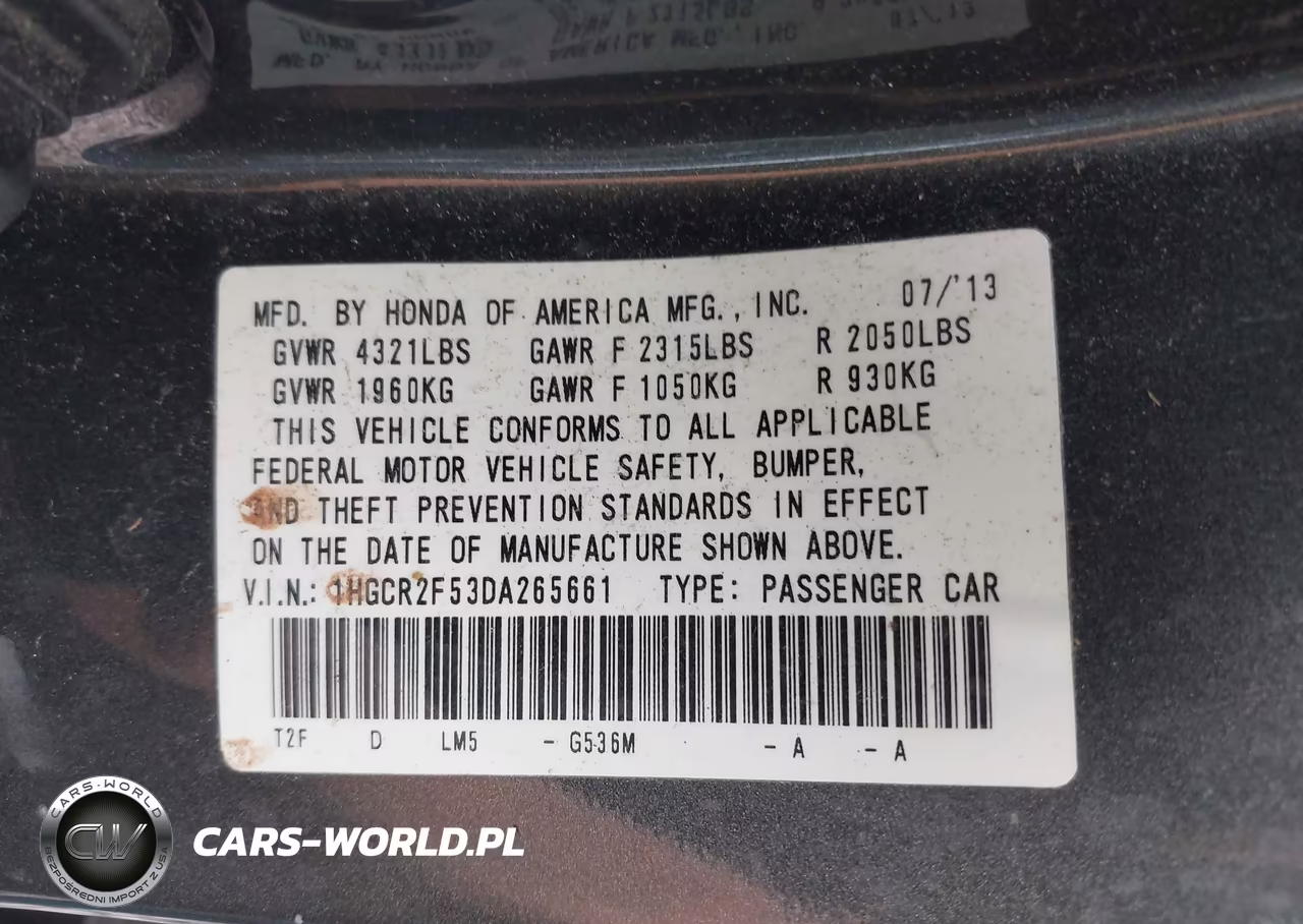 2013 Honda Accord Sport VIN:1HGCR2F53DA265661 - 9