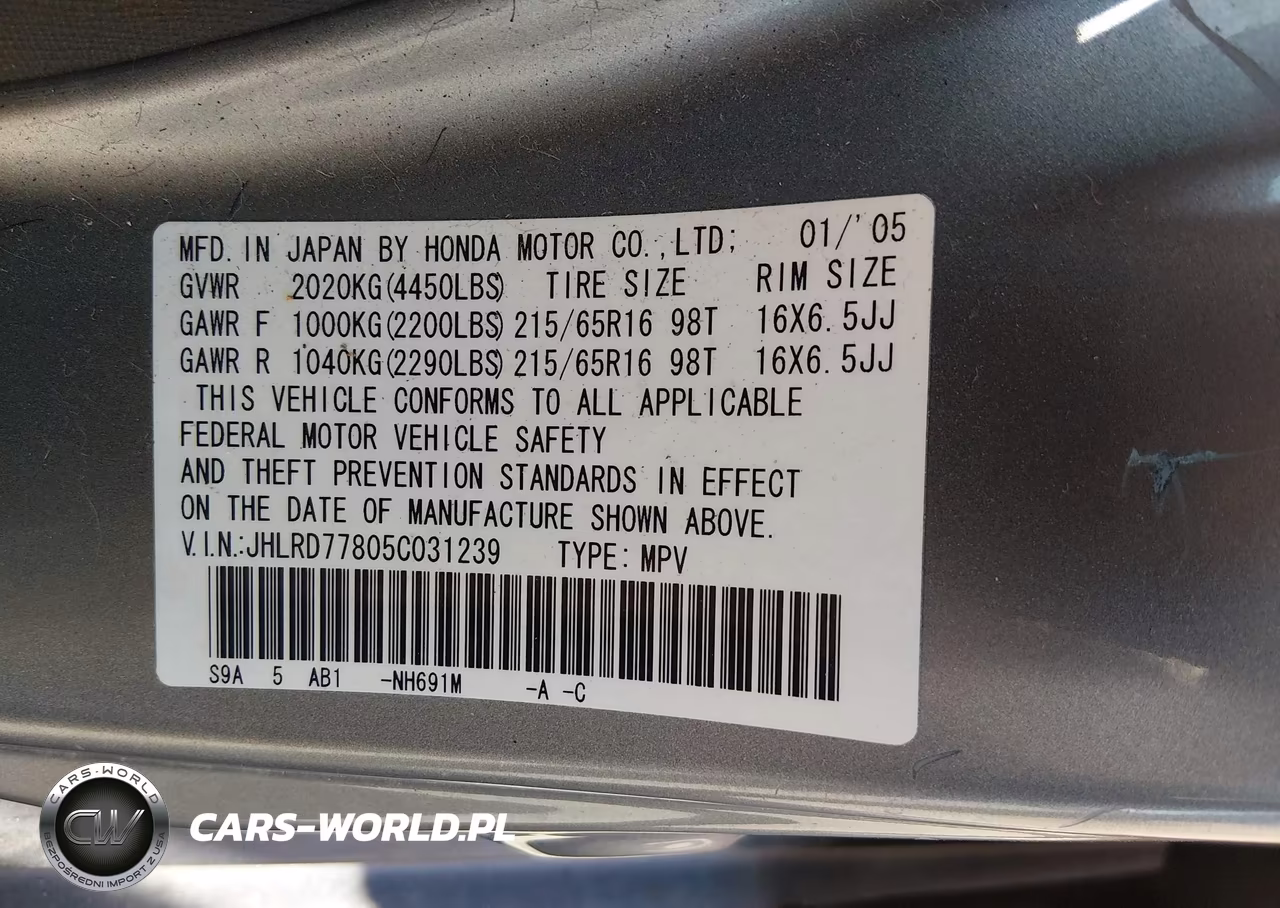 2005 Honda Cr-V Ex VIN:JHLRD77805C031239 - 9