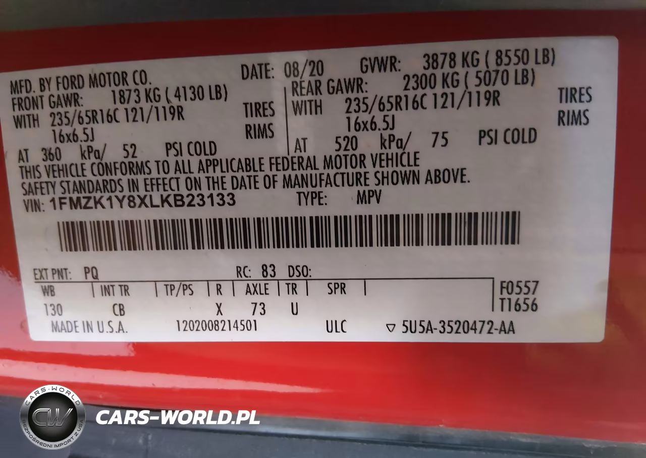 2020 Ford Transit-150 Passenger Van Xl VIN:1FMZK1Y8XLKB23133 - 9