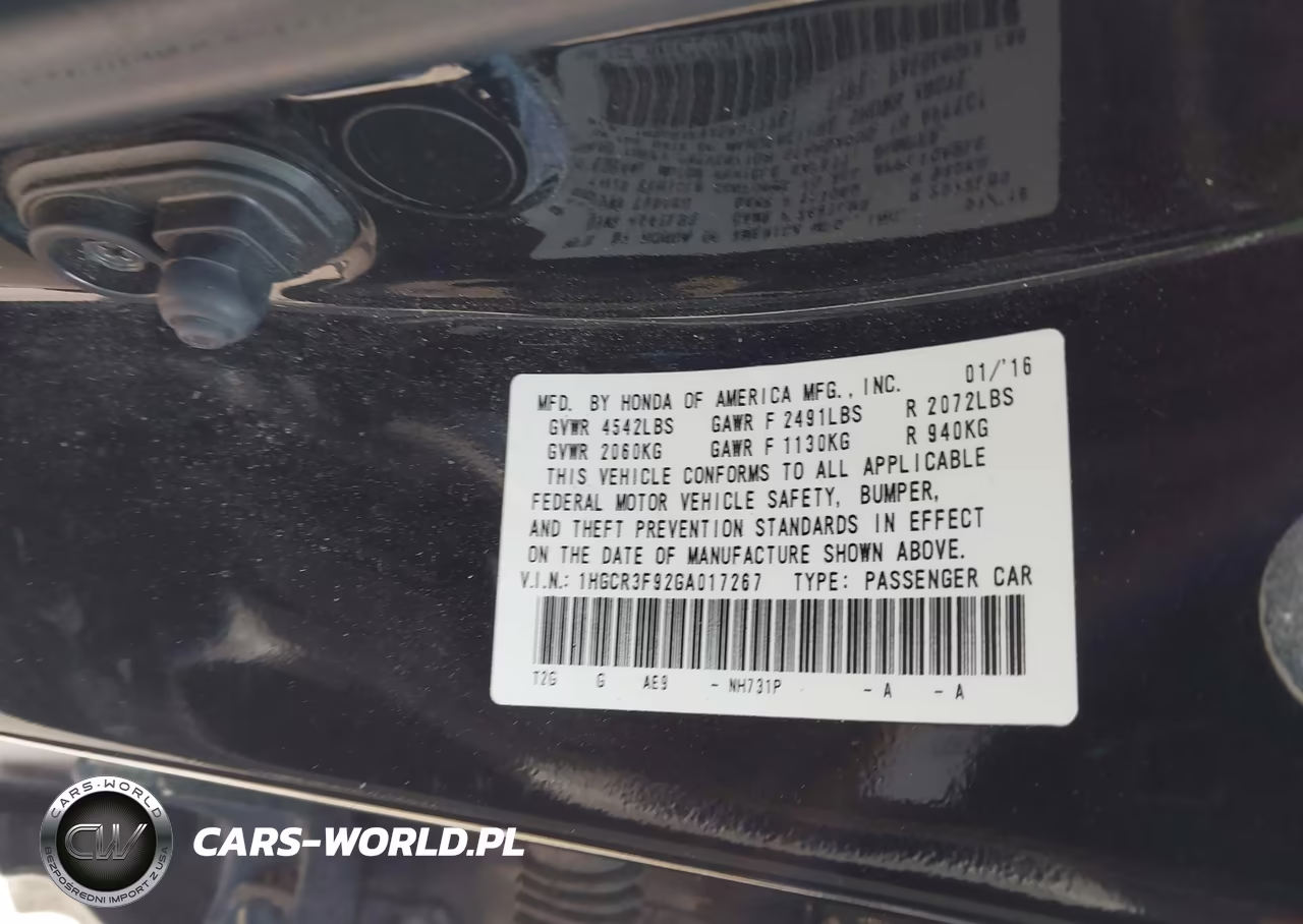 2016 Honda Accord Touring VIN:1HGCR3F92GA017267 - 9