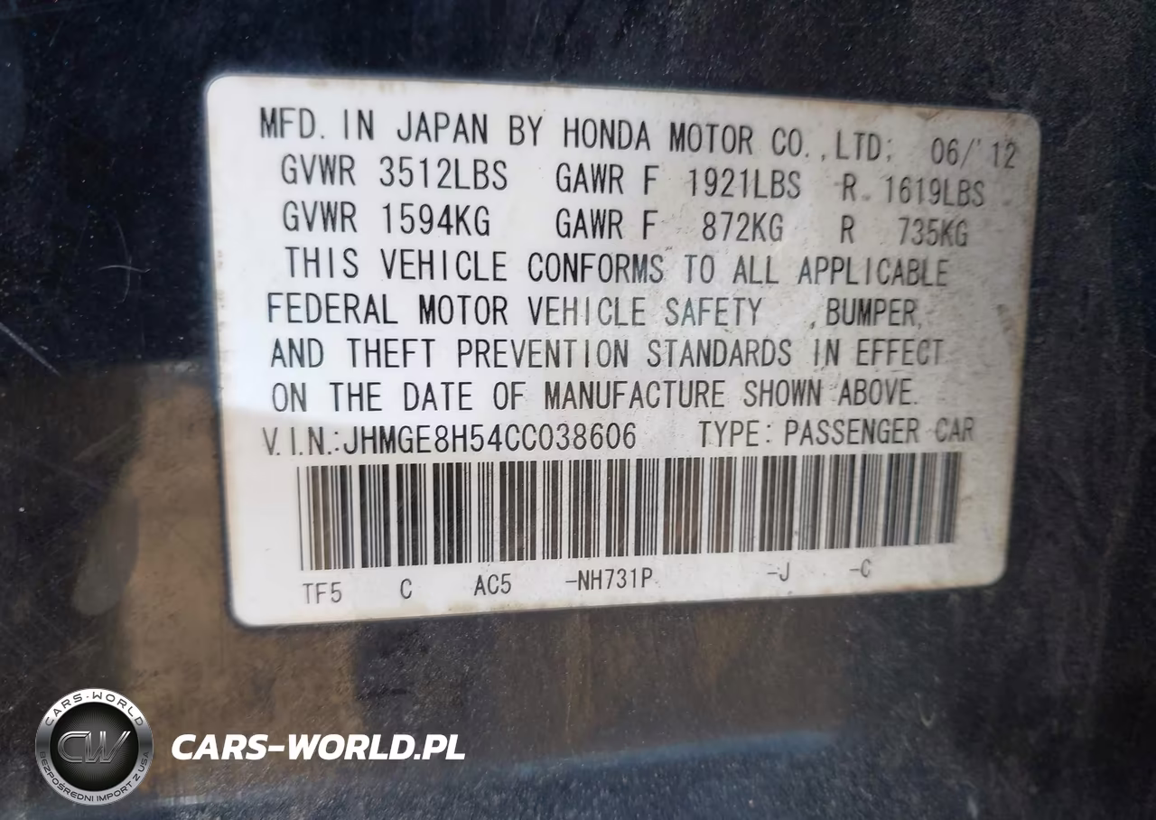 2012 Honda Fit Sport VIN:JHMGE8H54CC038606 - 9