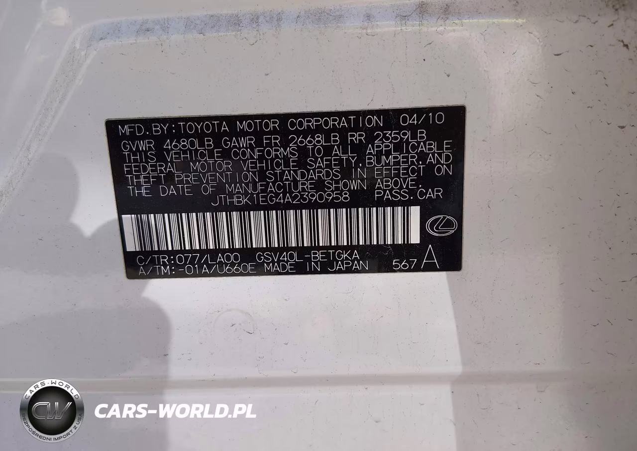 2010 Lexus Es 350 VIN:JTHBK1EG4A2390958 - 9