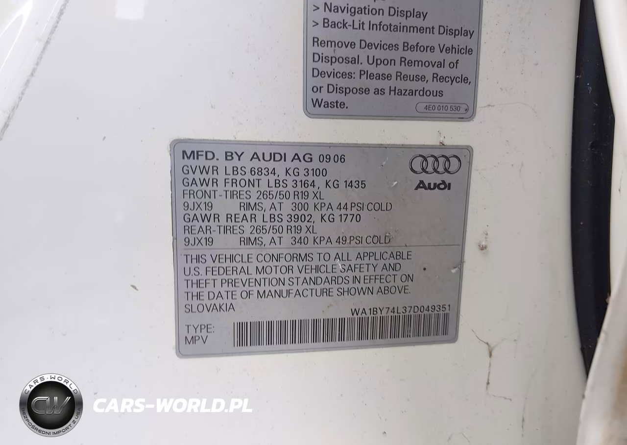 2007 Audi Q7 3.6 Premium VIN:WA1BY74L37D049351 - 9