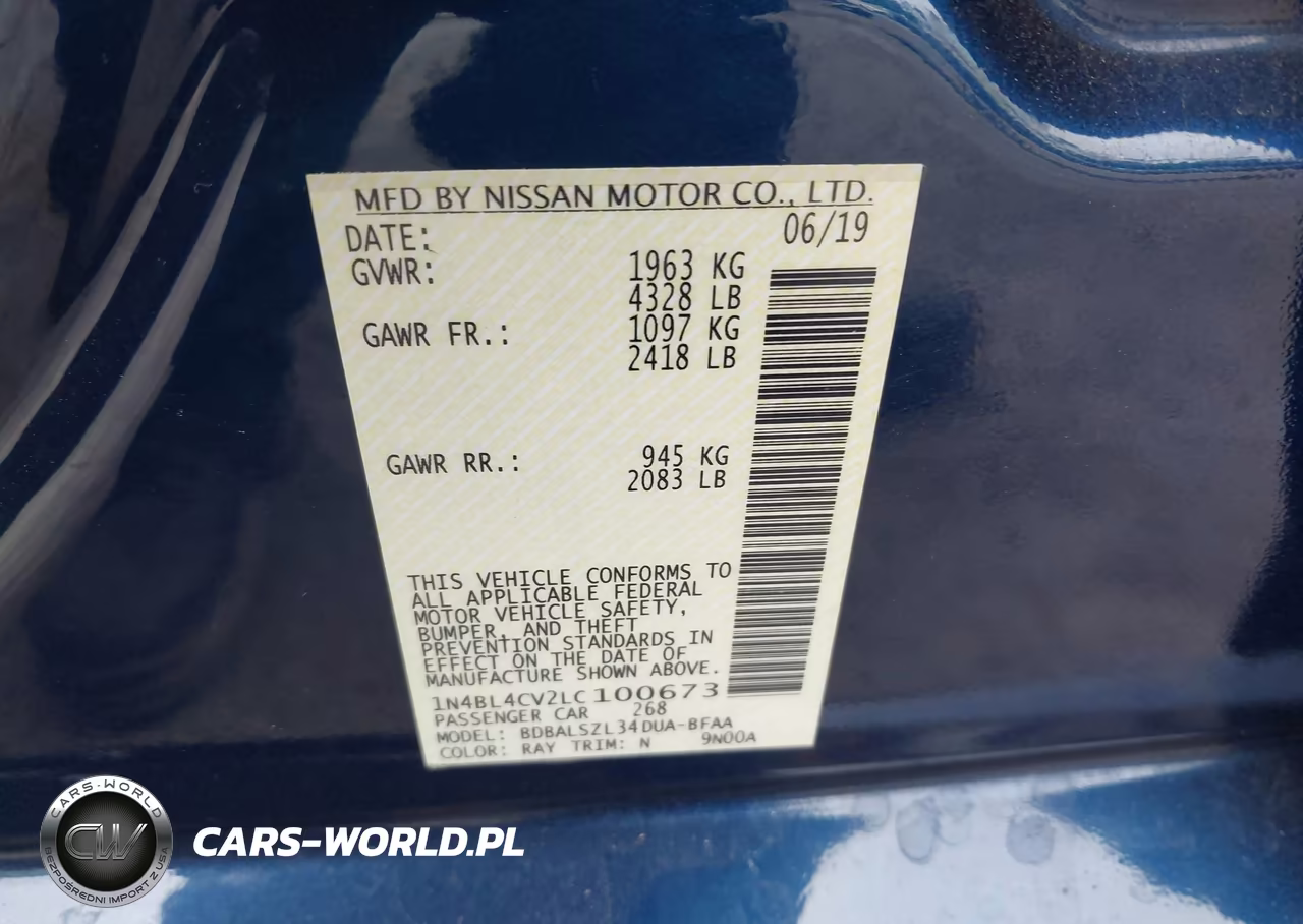 2020 Nissan Altima Sr Fwd VIN:1N4BL4CV2LC100673 - 9