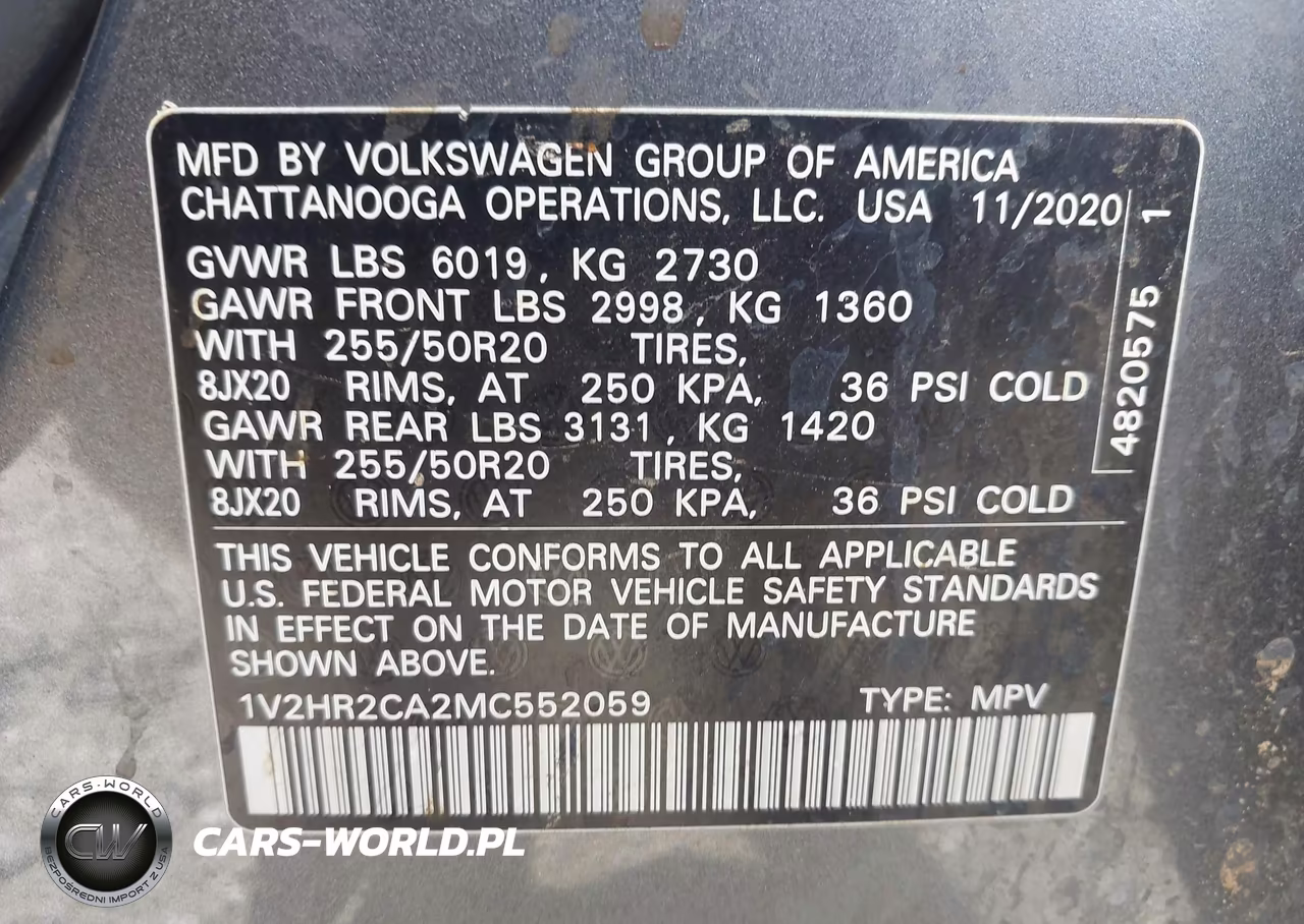 2021 Volkswagen Atlas 3.6L V6 Se W-Technology VIN:1V2HR2CA2MC552059 - 9