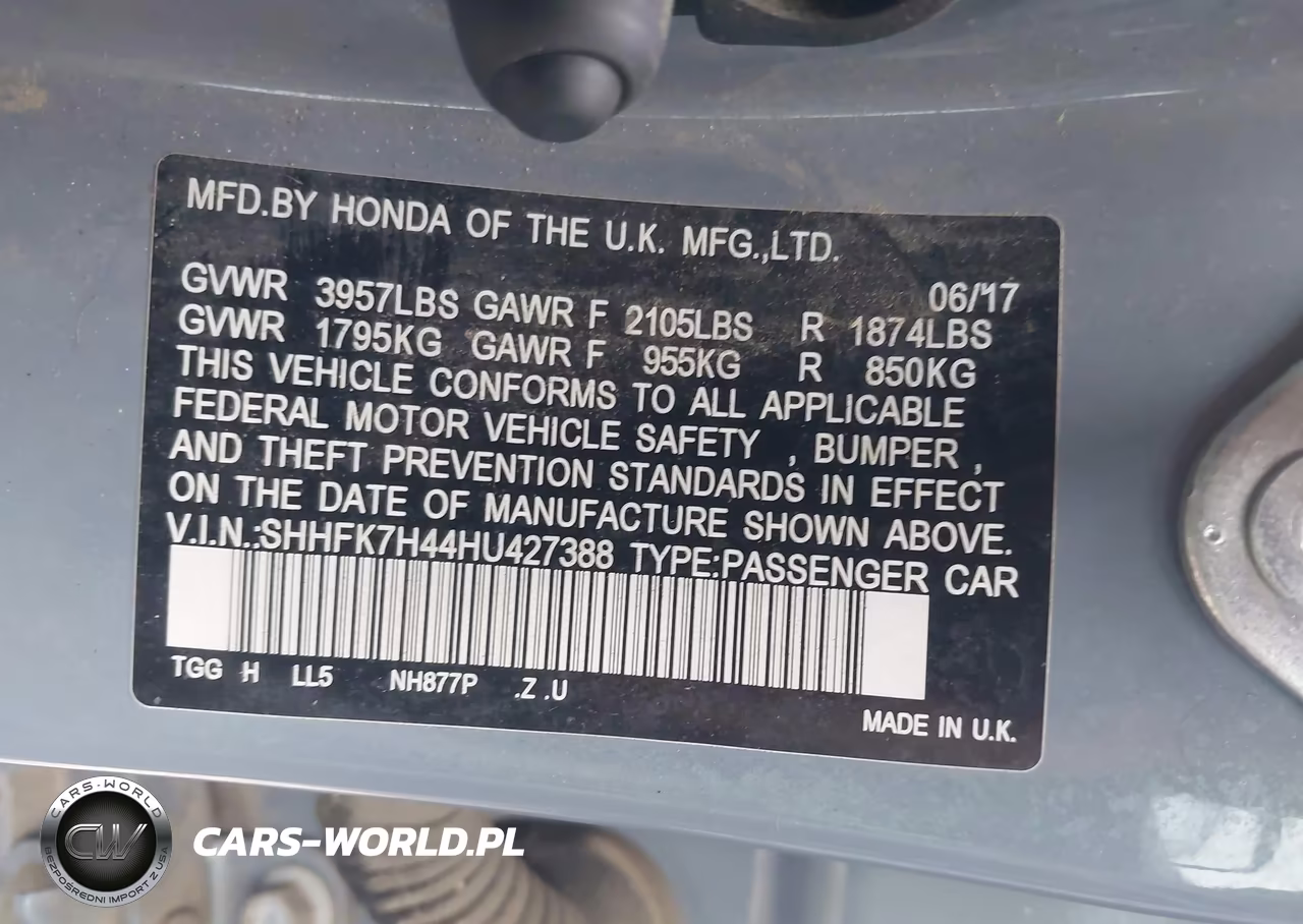 2017 Honda Civic Sport VIN:SHHFK7H44HU427388 - 9