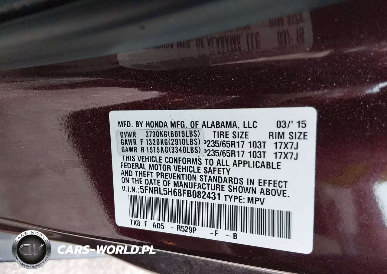 2015 Honda Odyssey Ex-L VIN:5FNRL5H68FB082431 - 9