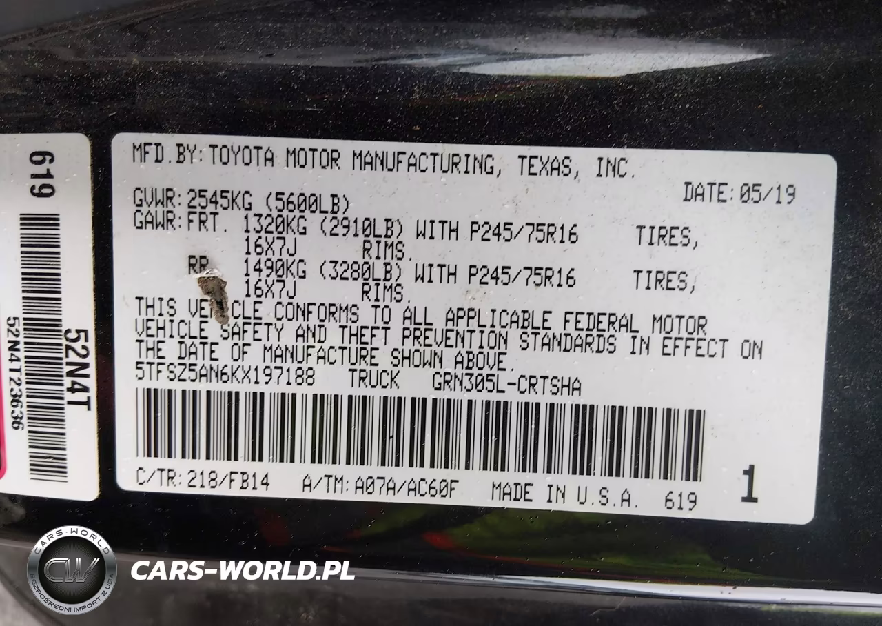 2019 Toyota Tacoma Sr V6 VIN:5TFSZ5AN6KX197188 - 9