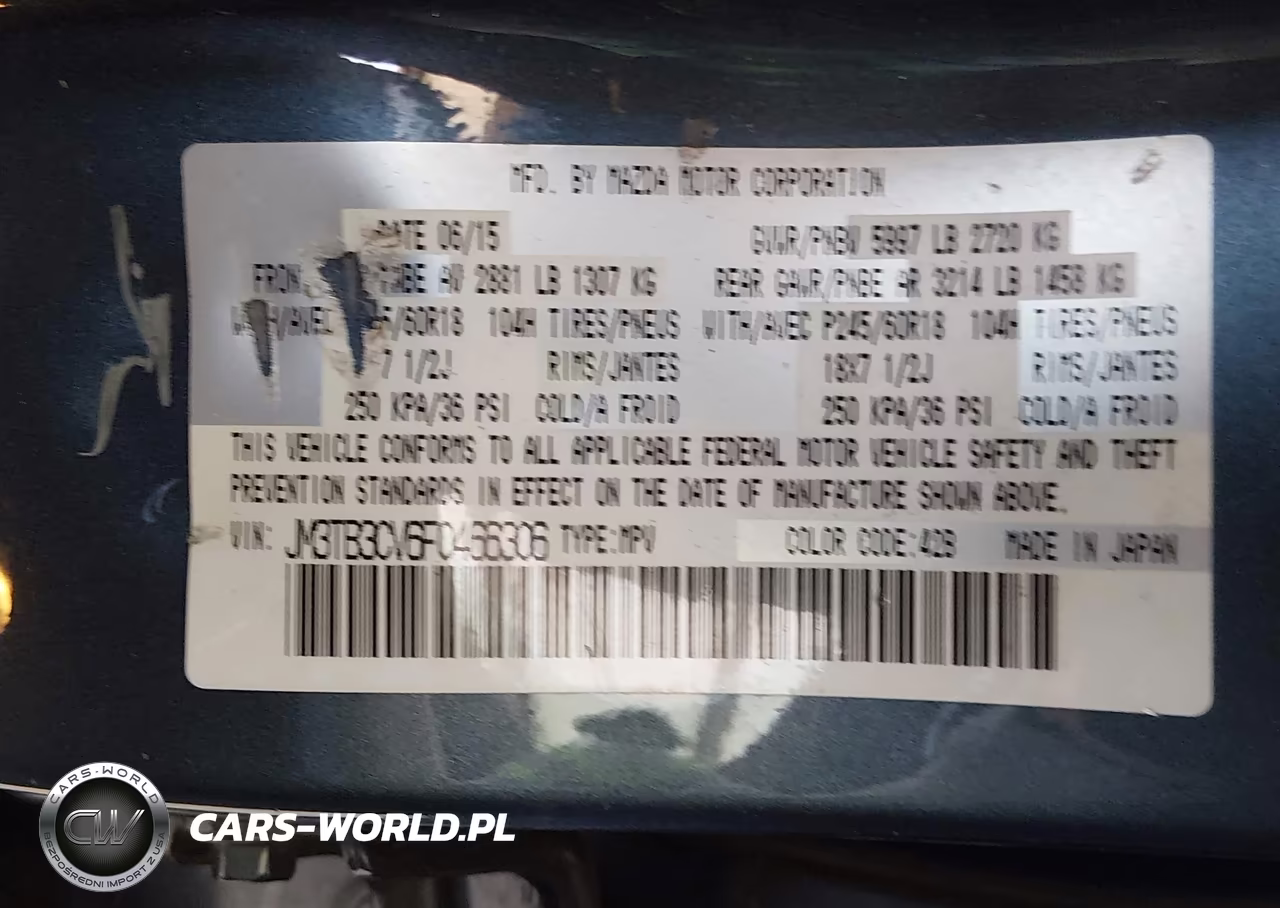 2015 Mazda Cx-9 Touring VIN:JM3TB3CV6F0466306 - 9