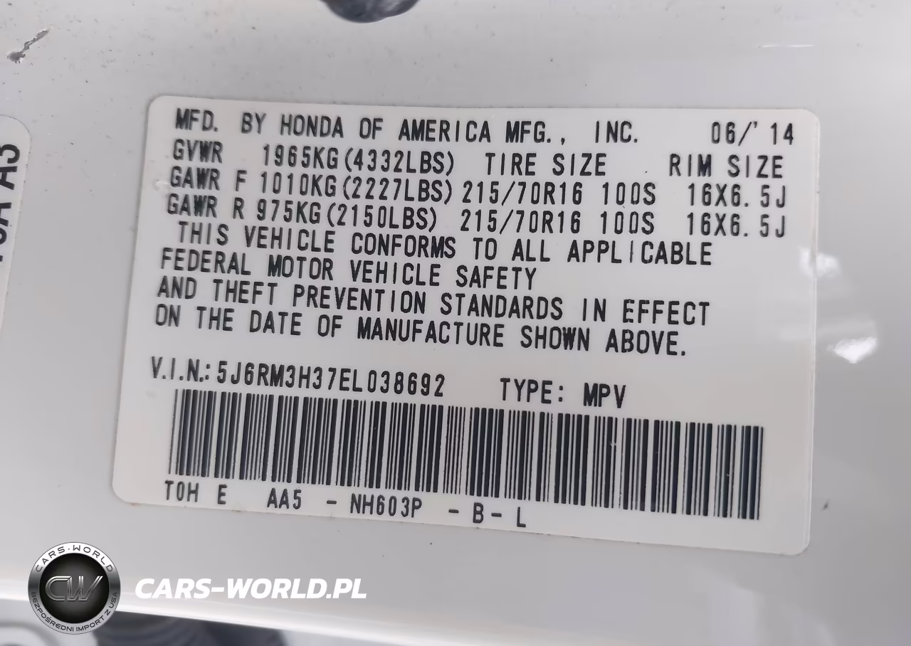 2014 Honda Cr-V Lx VIN:5J6RM3H37EL038692 - 9