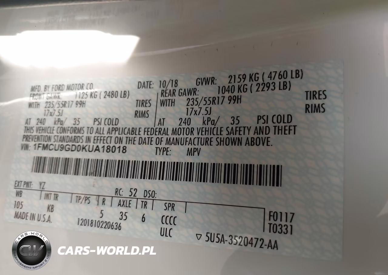 2019 Ford Escape Se VIN:1FMCU9GD0KUA18018 - 9