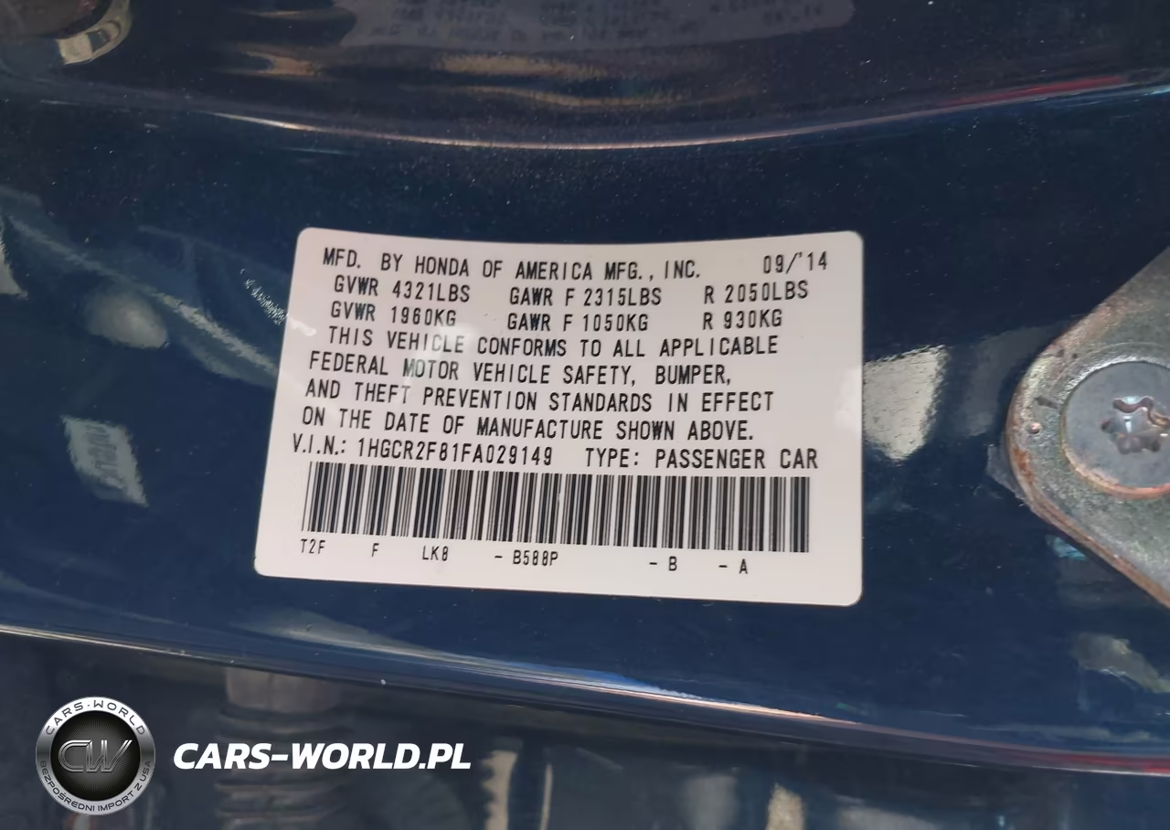 2015 Honda Accord Ex-L VIN:1HGCR2F81FA029149 - 9