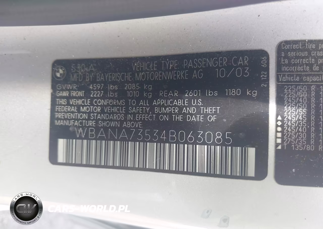 2004 BMW 530I VIN:WBANA73534B063085 - 9