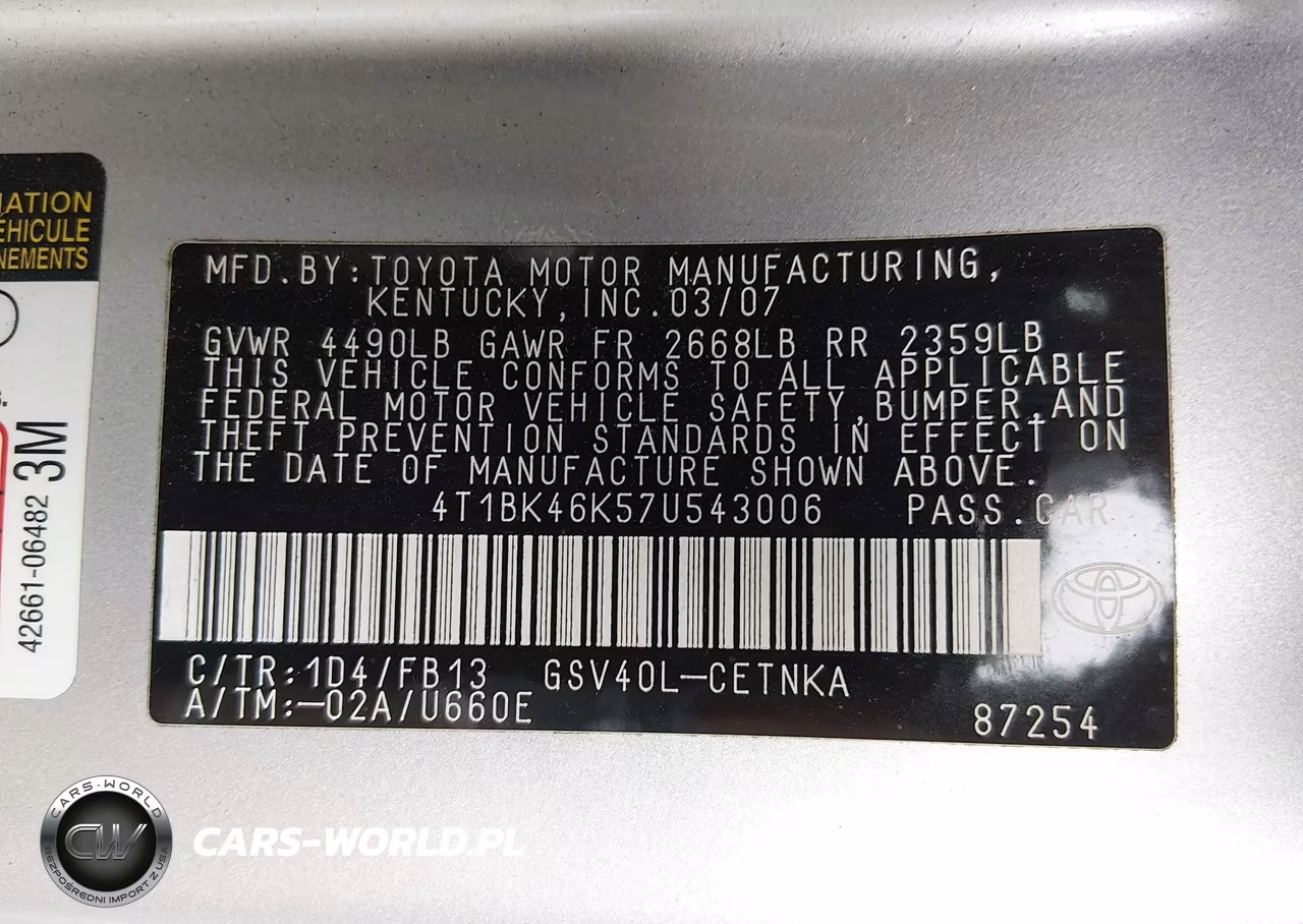 2007 Toyota Camry Le V6 VIN:4T1BK46K57U543006 - 9