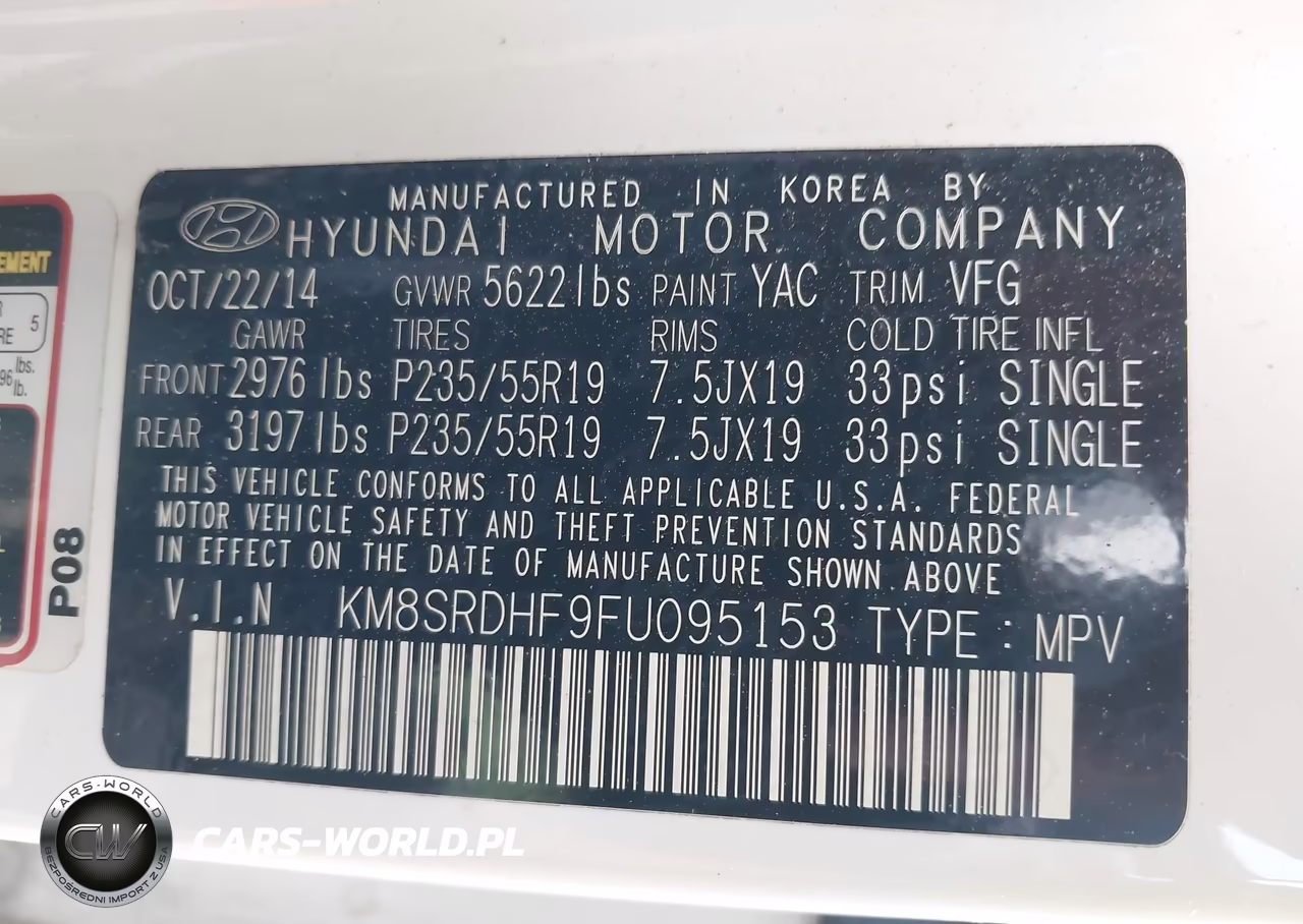 2015 Hyundai Santa Fe Gls VIN:KM8SRDHF9FU095153 - 9