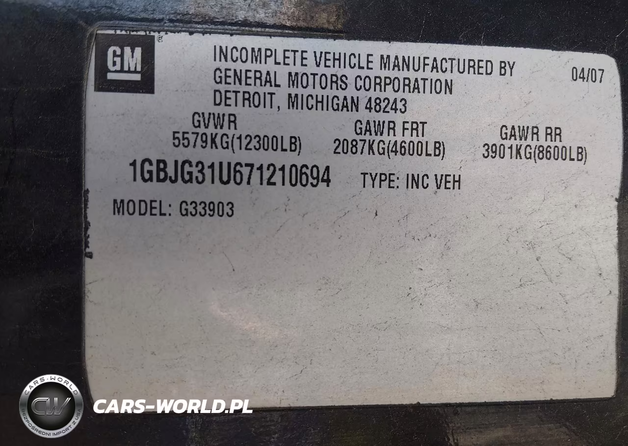 2007 Chevrolet Express Cutaway Work Van VIN:1GBJG31U671210694 - 8