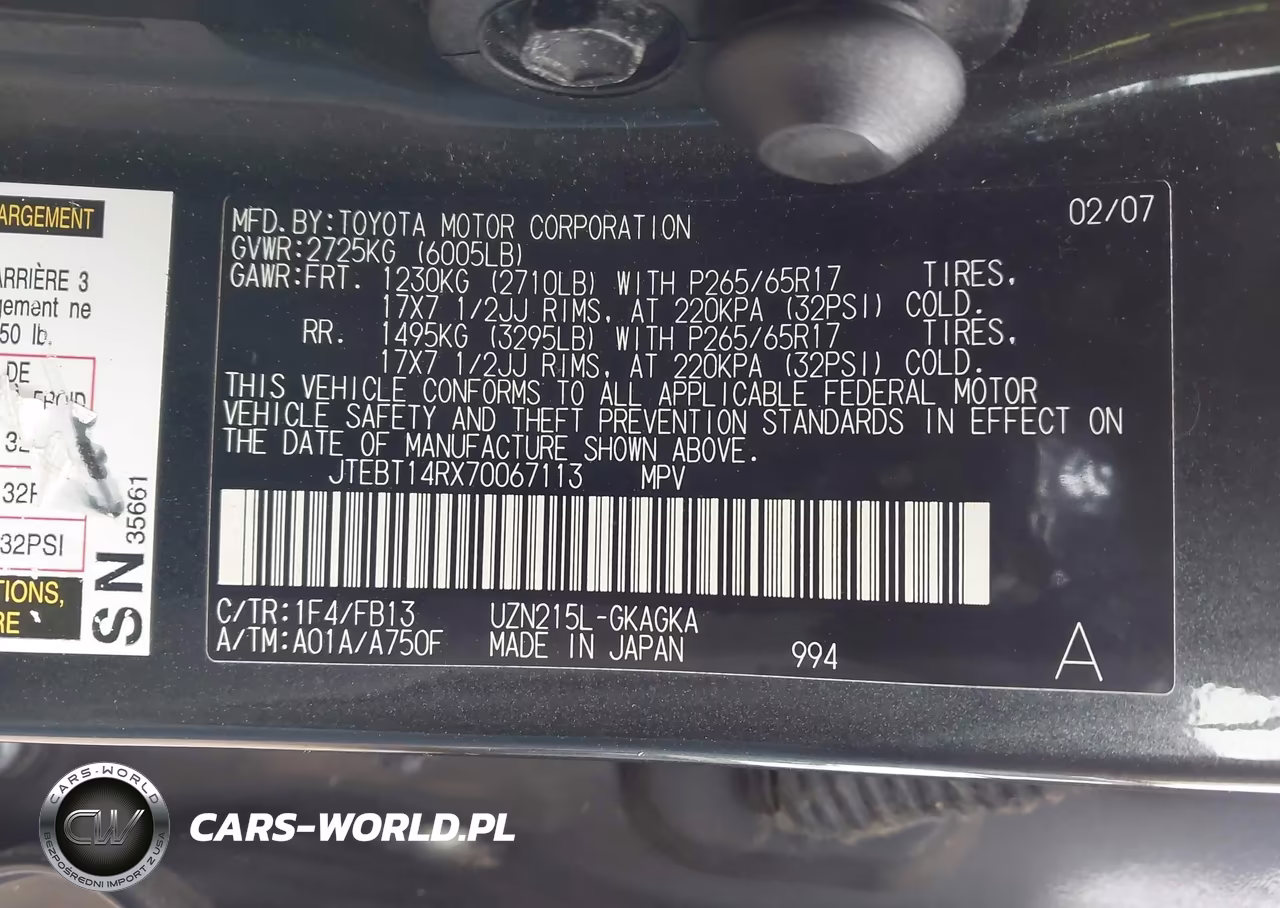 2007 Toyota 4Runner Sport V8 VIN:JTEBT14RX70067113 - 9