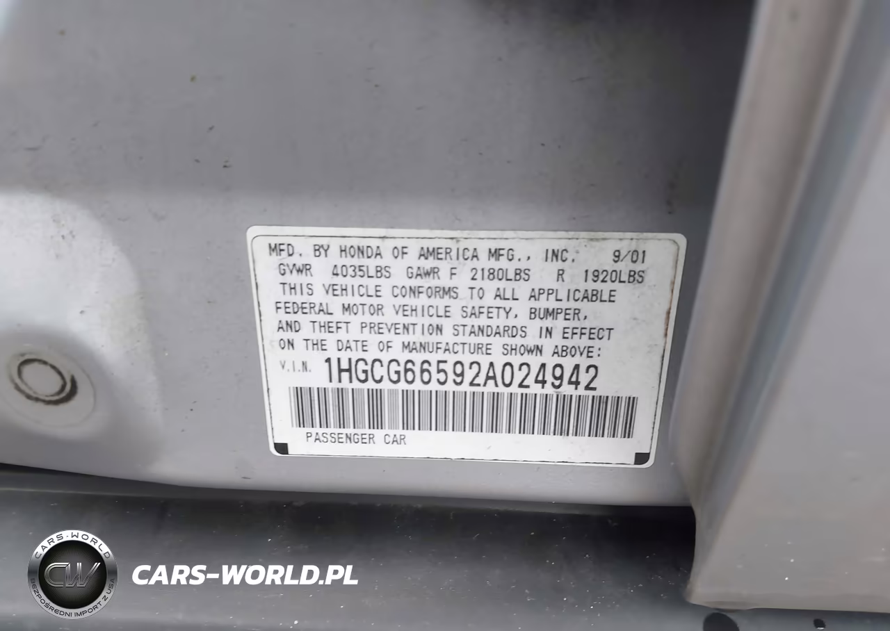 2002 Honda Accord 2.3 Lx VIN:1HGCG66592A024942 - 9