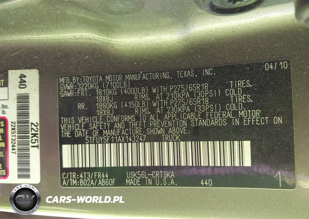 2010 Toyota Tundra Grade 5.7L V8 VIN:5TFUY5F11AX143247 - 9