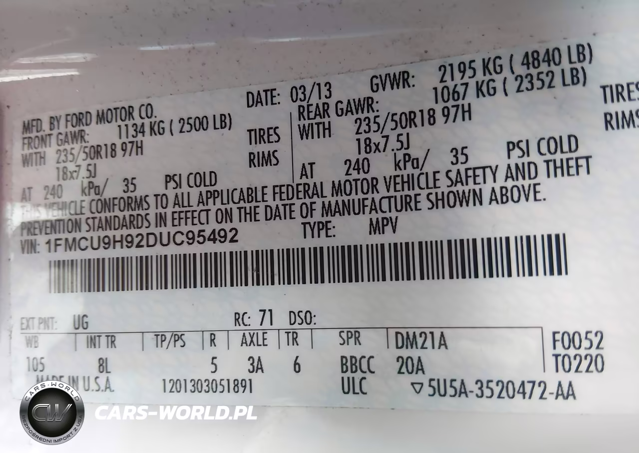 2013 Ford Escape Sel VIN:1FMCU9H92DUC95492 - 9