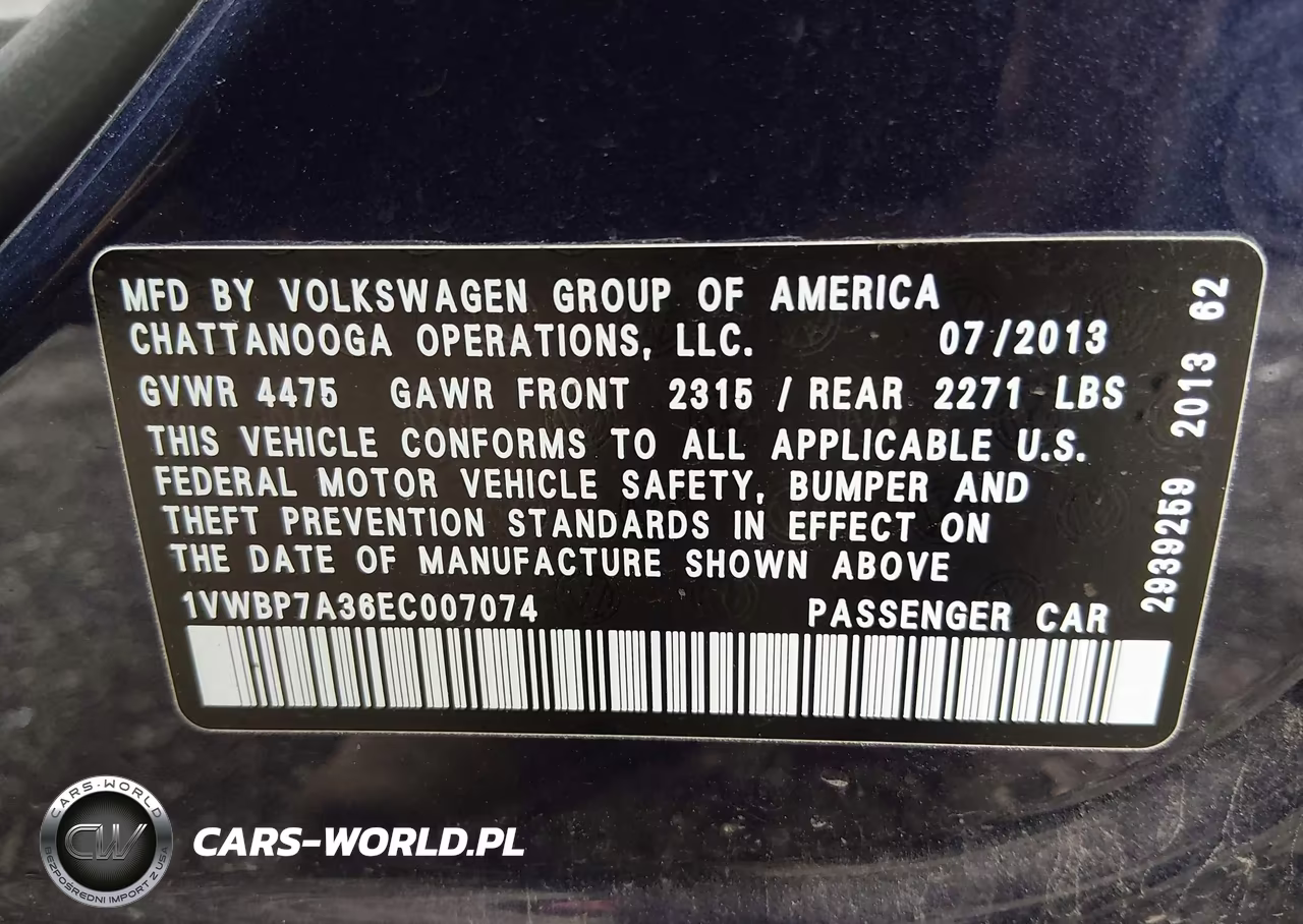 2014 Volkswagen Passat Se VIN:1VWBP7A36EC007074 - 9