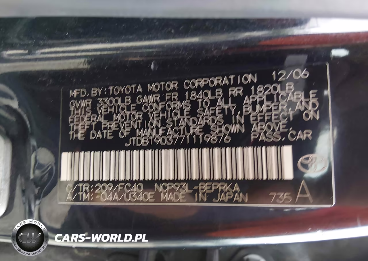 2007 Toyota Yaris VIN:JTDBT903771119876 - 9