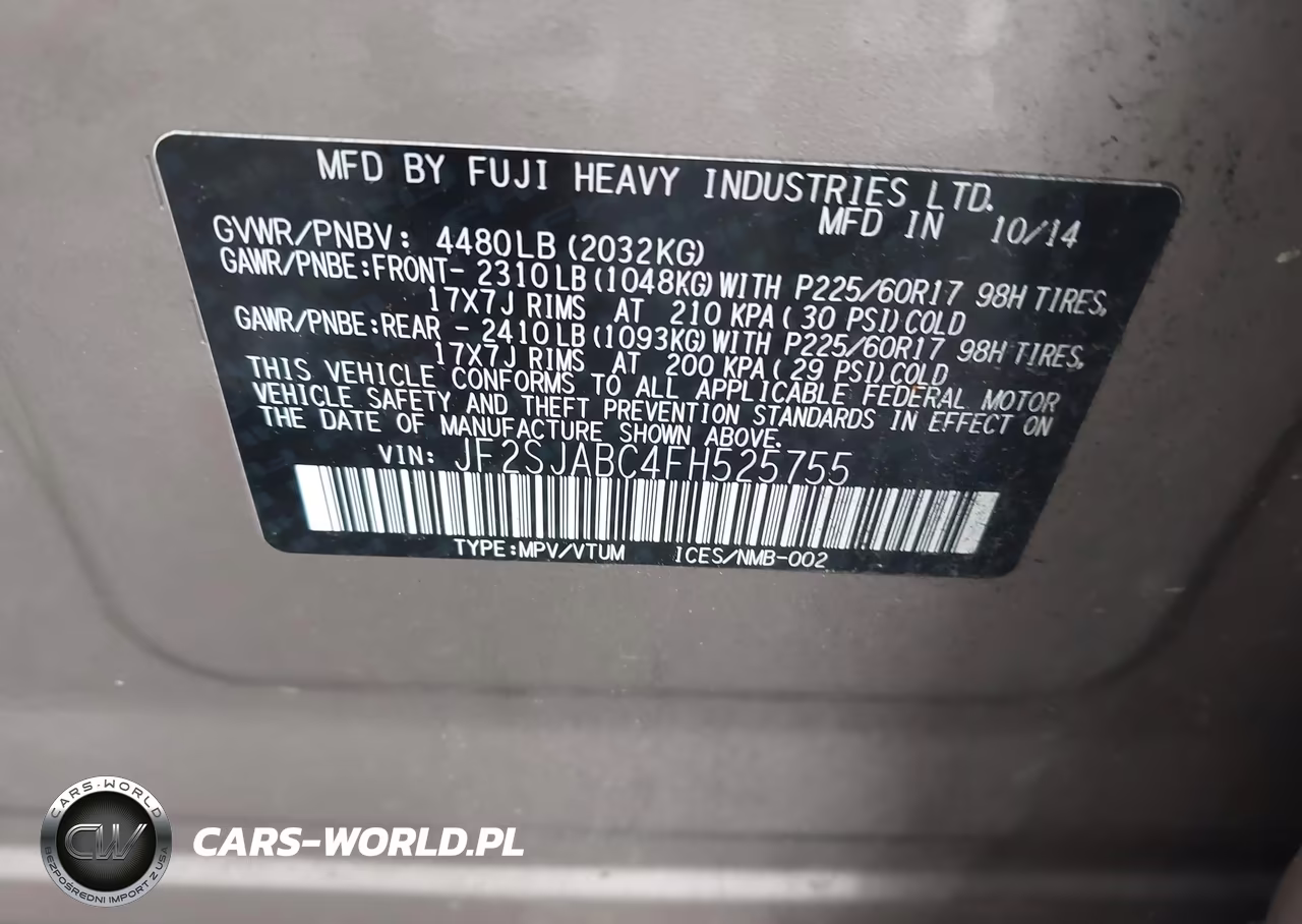 2015 Subaru Forester 2.5I VIN:JF2SJABC4FH525755 - 9