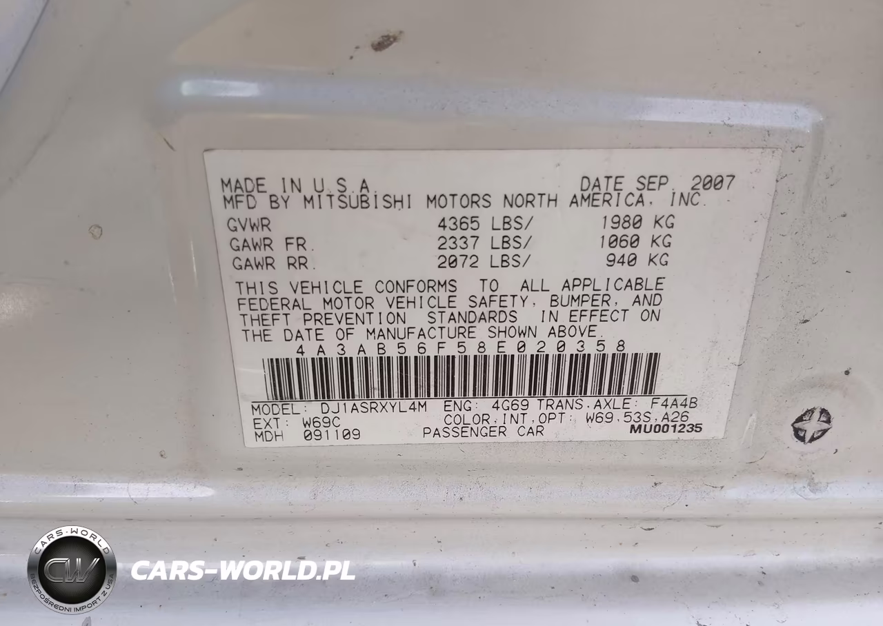 2008 Mitsubishi Galant Es VIN:4A3AB56F58E020358 - 9