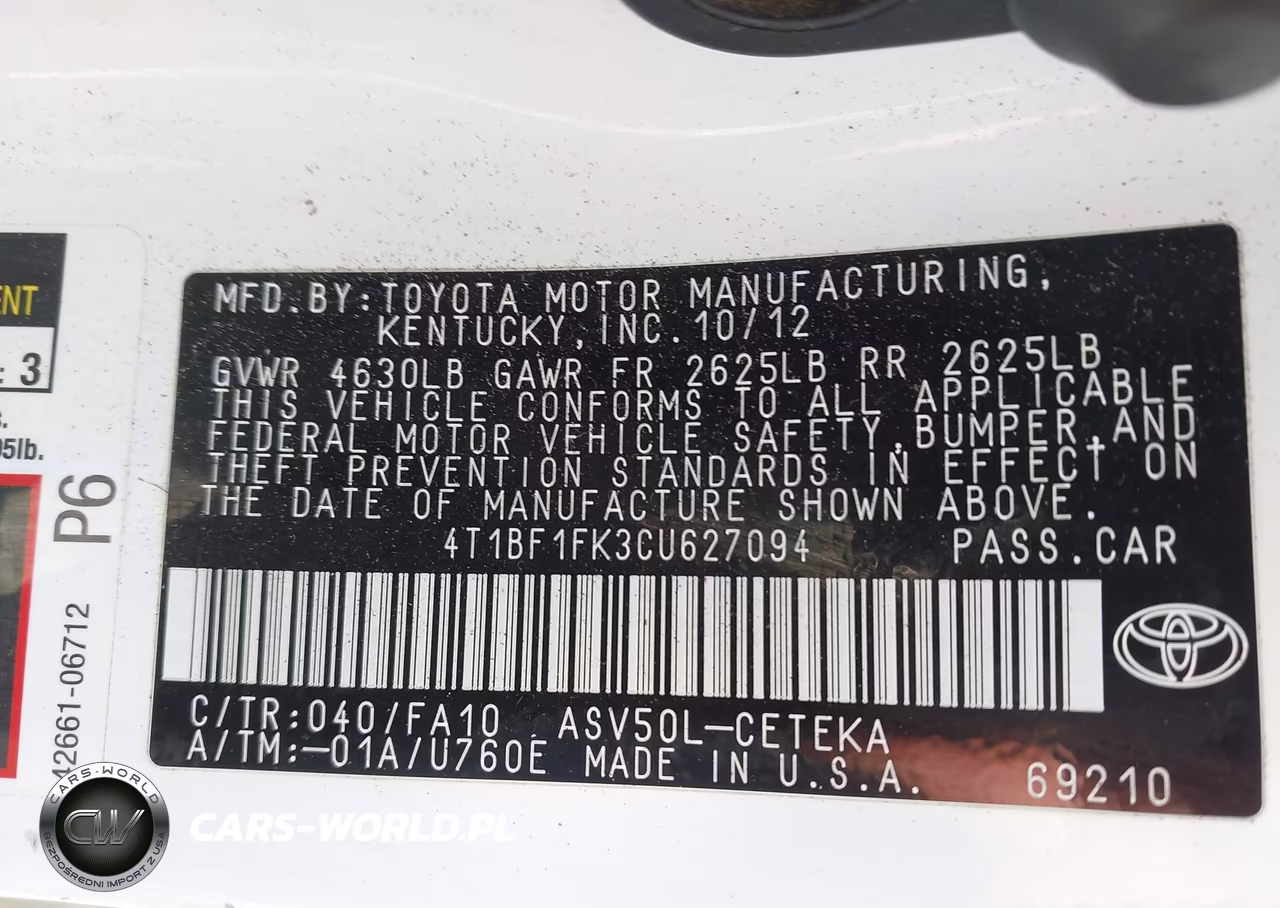 2012 Toyota Camry L VIN:4T1BF1FK3CU627094 - 9