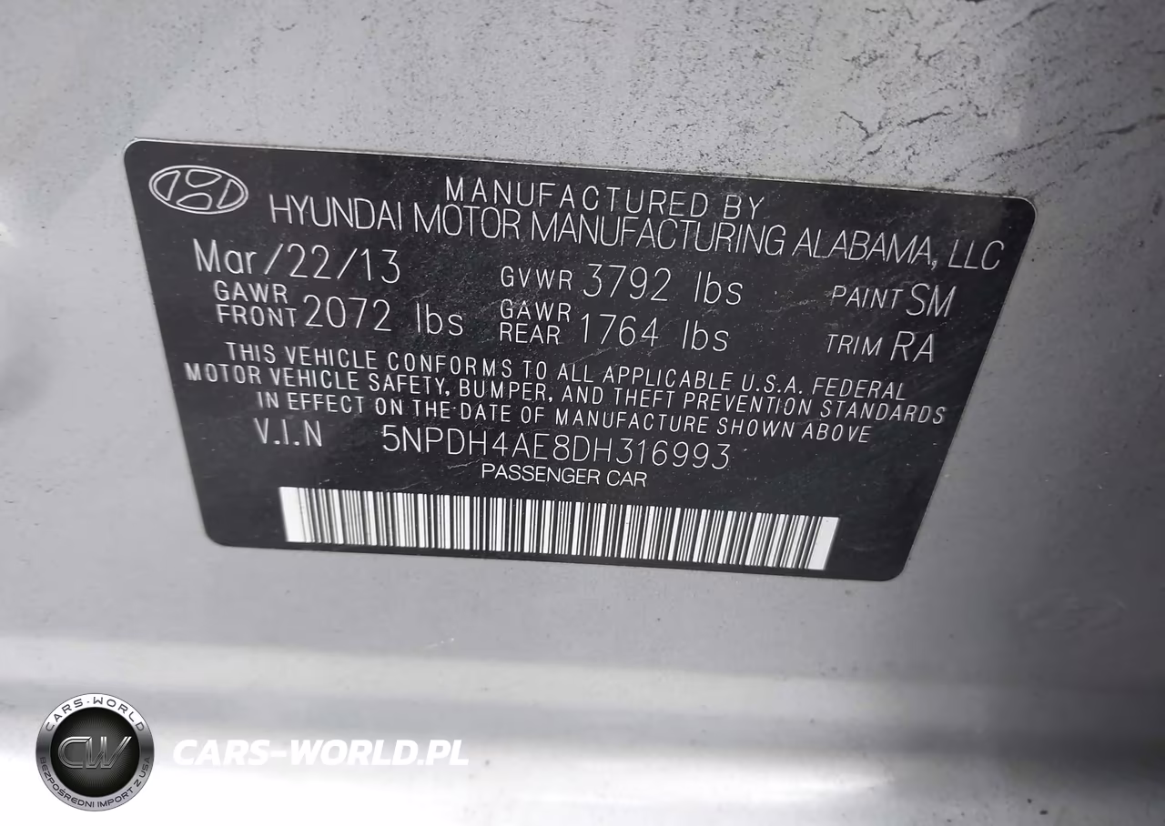 2013 Hyundai Elantra Gls VIN:5NPDH4AE8DH316993 - 9