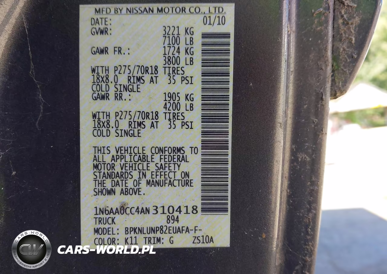 2010 Nissan Titan Pro-4X VIN:1N6AA0CC4AN310418 - 9