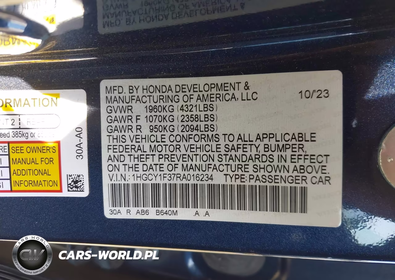 2024 Honda Accord Ex VIN:1HGCY1F37RA016234 - 9