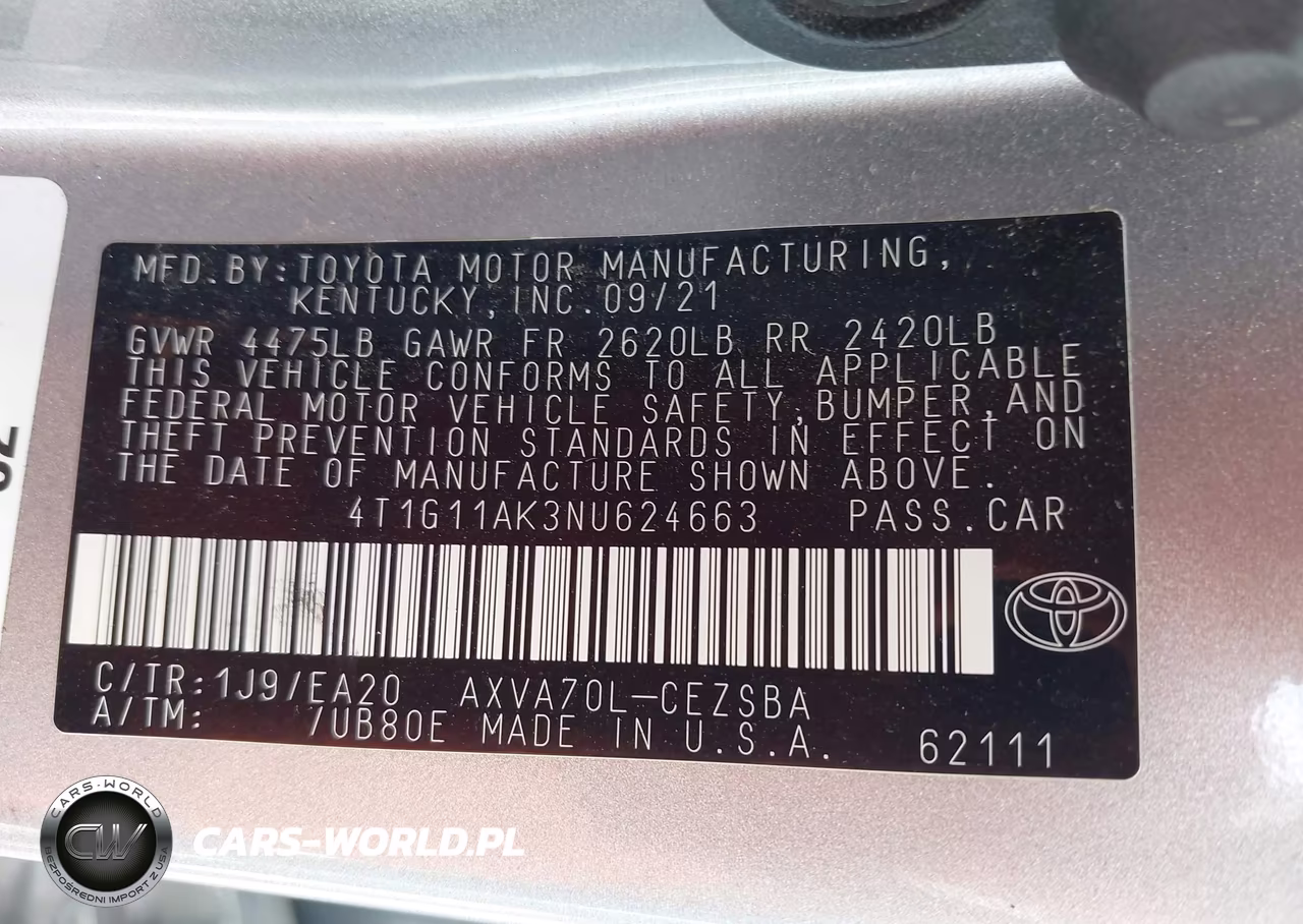 2022 Toyota Camry Se VIN:4T1G11AK3NU624663 - 9
