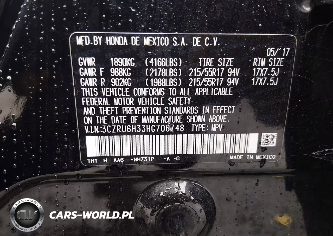 2017 Honda Hr-V Lx VIN:3CZRU6H33HG706748 - 9