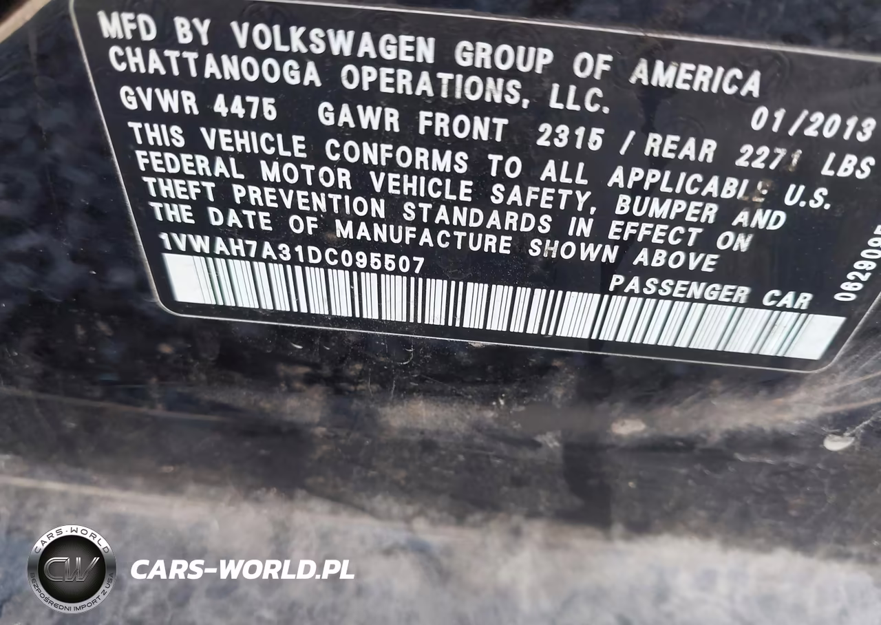 2013 Volkswagen Passat 2.5L S VIN:1VWAH7A31DC095507 - 9
