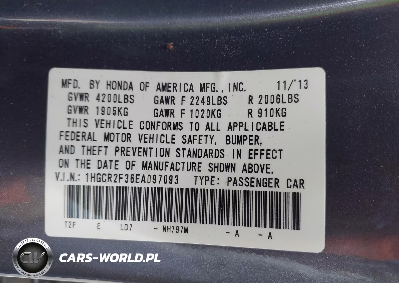 2014 Honda Accord Lx VIN:1HGCR2F36EA097093 - 9