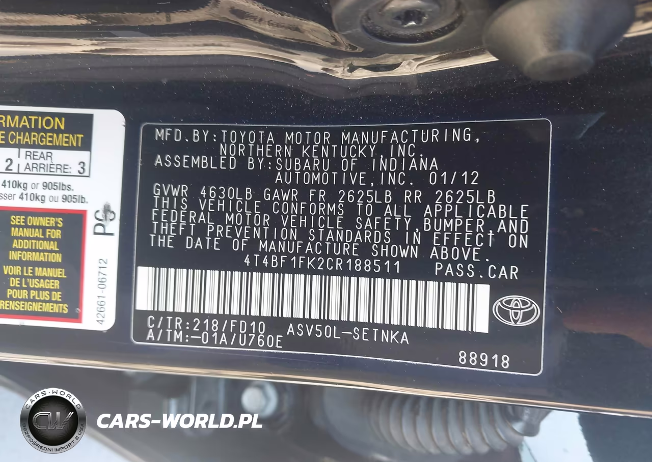 2012 Toyota Camry Le VIN:4T4BF1FK2CR188511 - 9