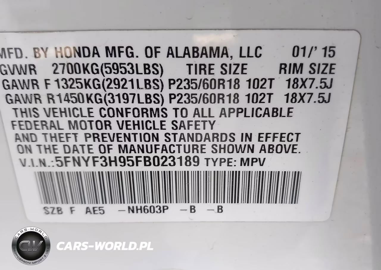 2015 Honda Pilot Touring VIN:5FNYF3H95FB023189 - 9