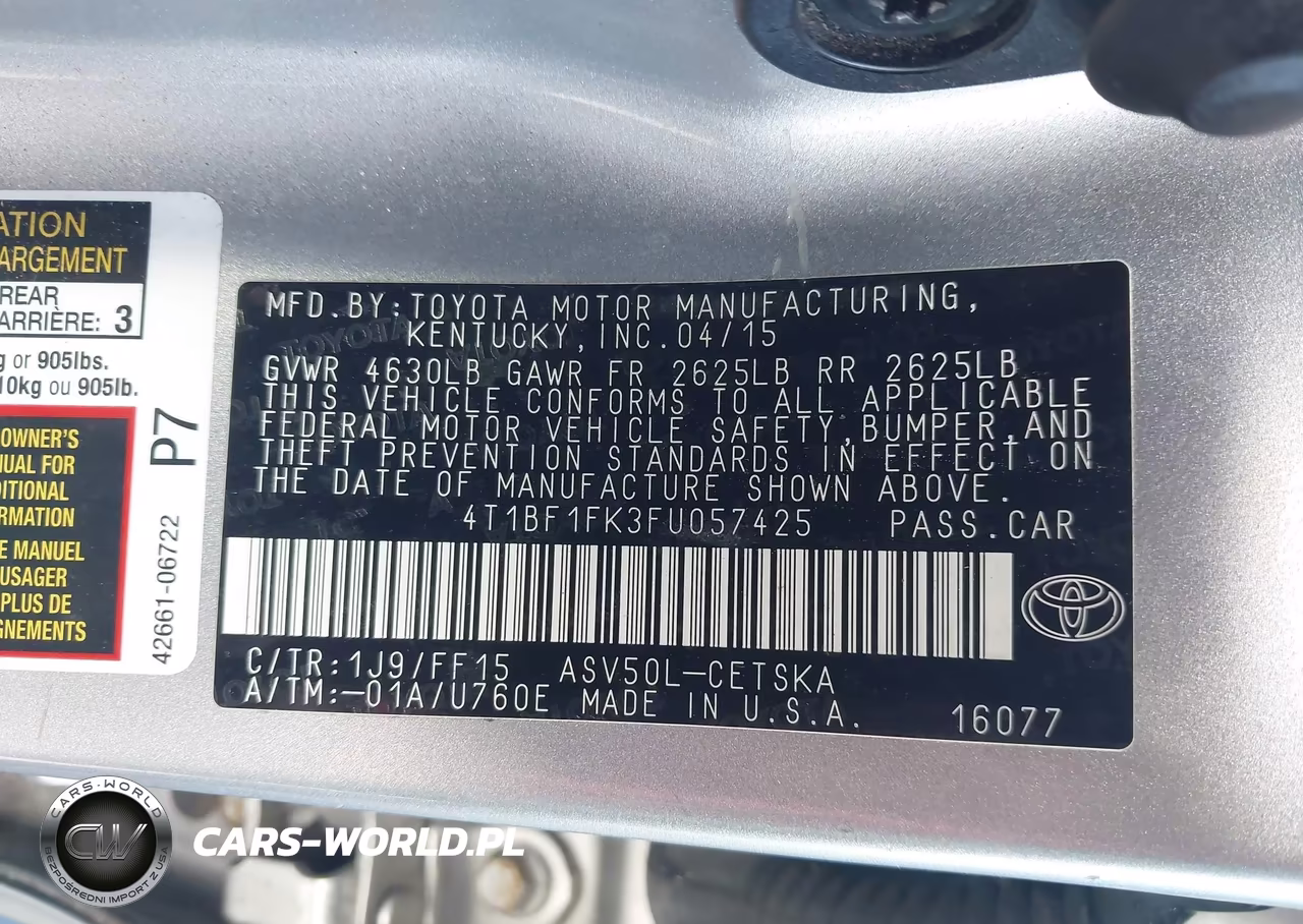2015 Toyota Camry Se VIN:4T1BF1FK3FU057425 - 9