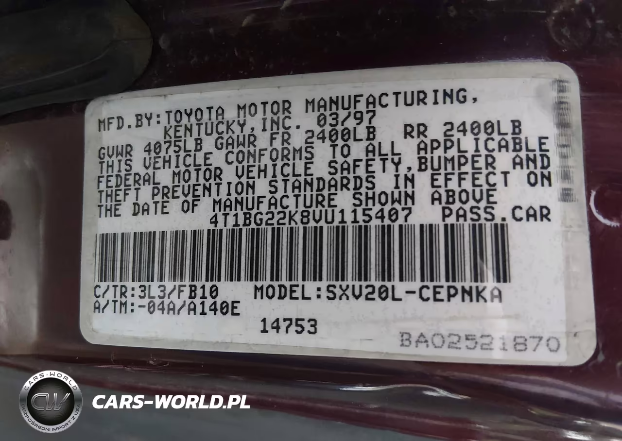 1997 Toyota Camry Le VIN:4T1BG22K8VU115407 - 9