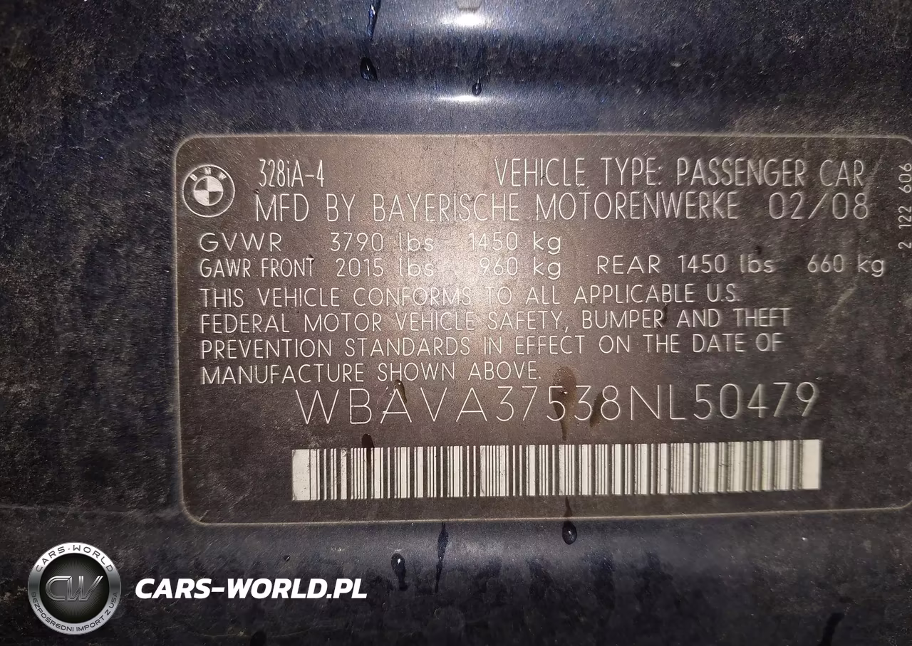 2008 BMW 328I VIN:WBAVA37538NL50479 - 9