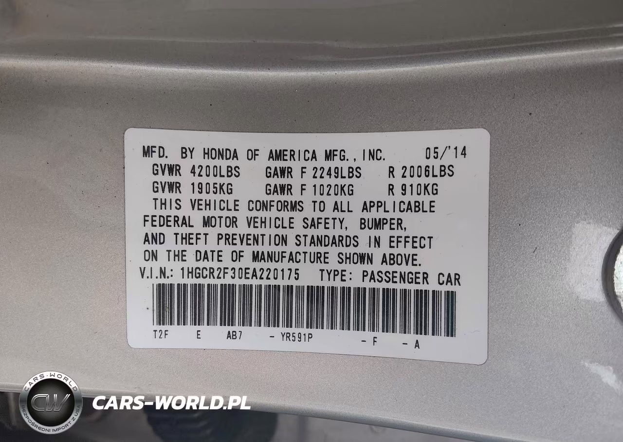 2014 Honda Accord Lx VIN:1HGCR2F30EA220175 - 9