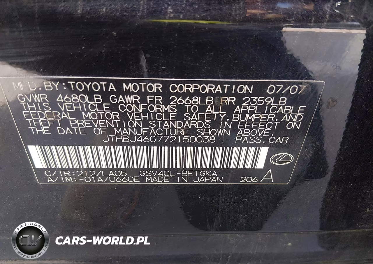 2007 Lexus Es 350 VIN:JTHBJ46G772150038 - 9