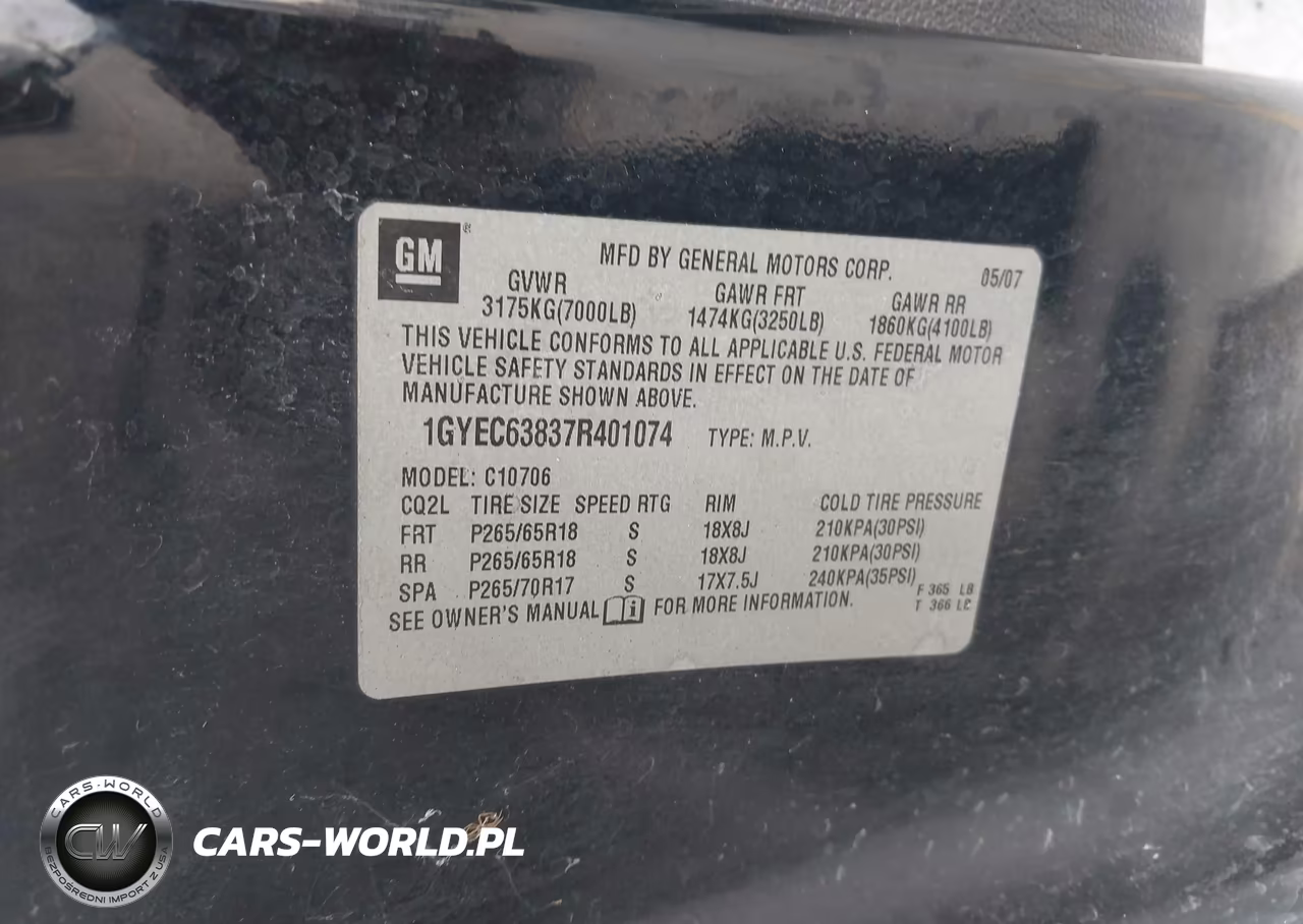 2007 Cadillac Escalade Standard VIN:1GYEC63837R401074 - 9