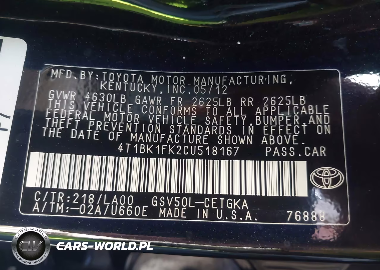 2012 Toyota Camry Xle V6 VIN:4T1BK1FK2CU518167 - 9