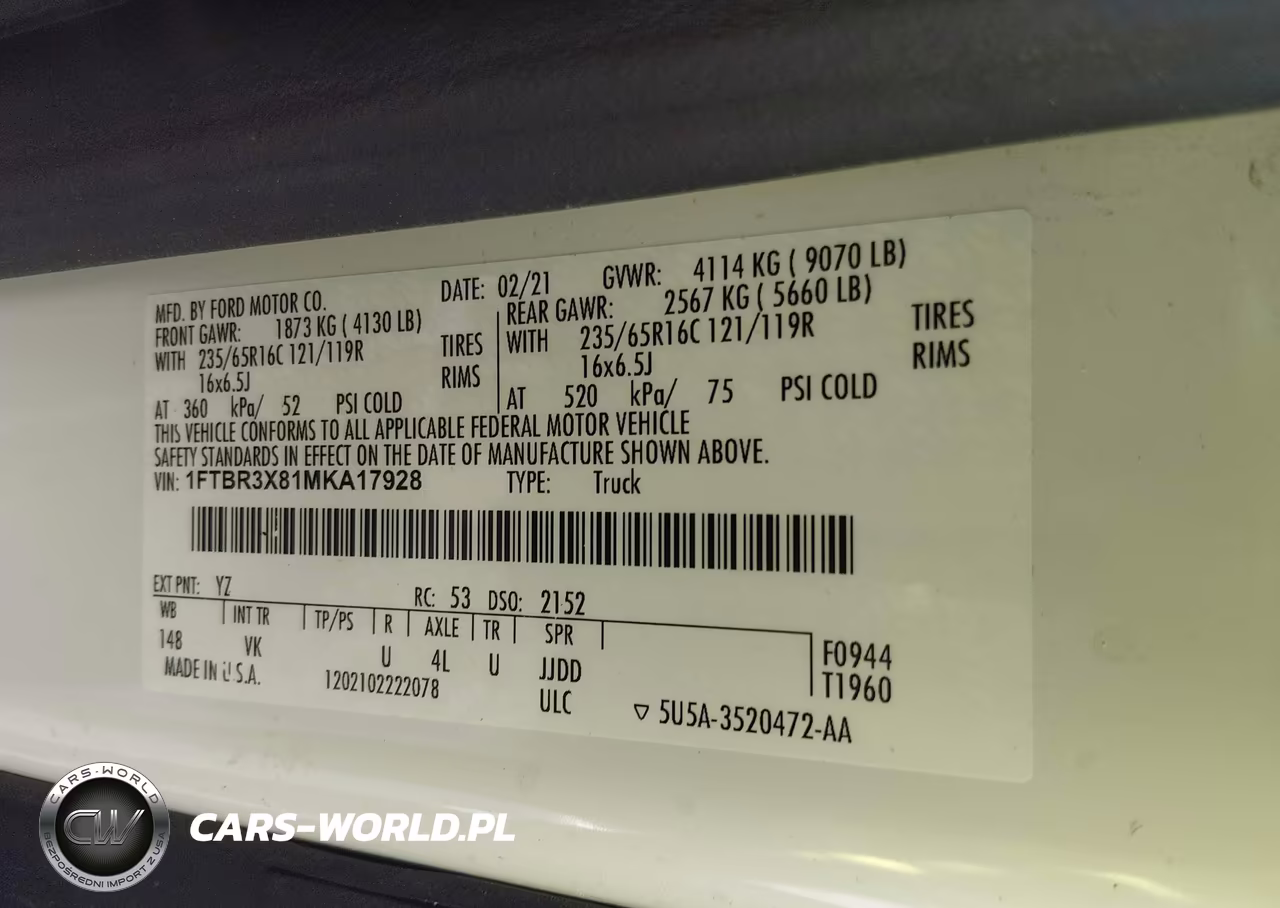 2021 Ford Transit-250 Cargo Van VIN:1FTBR3X81MKA17928 - 9