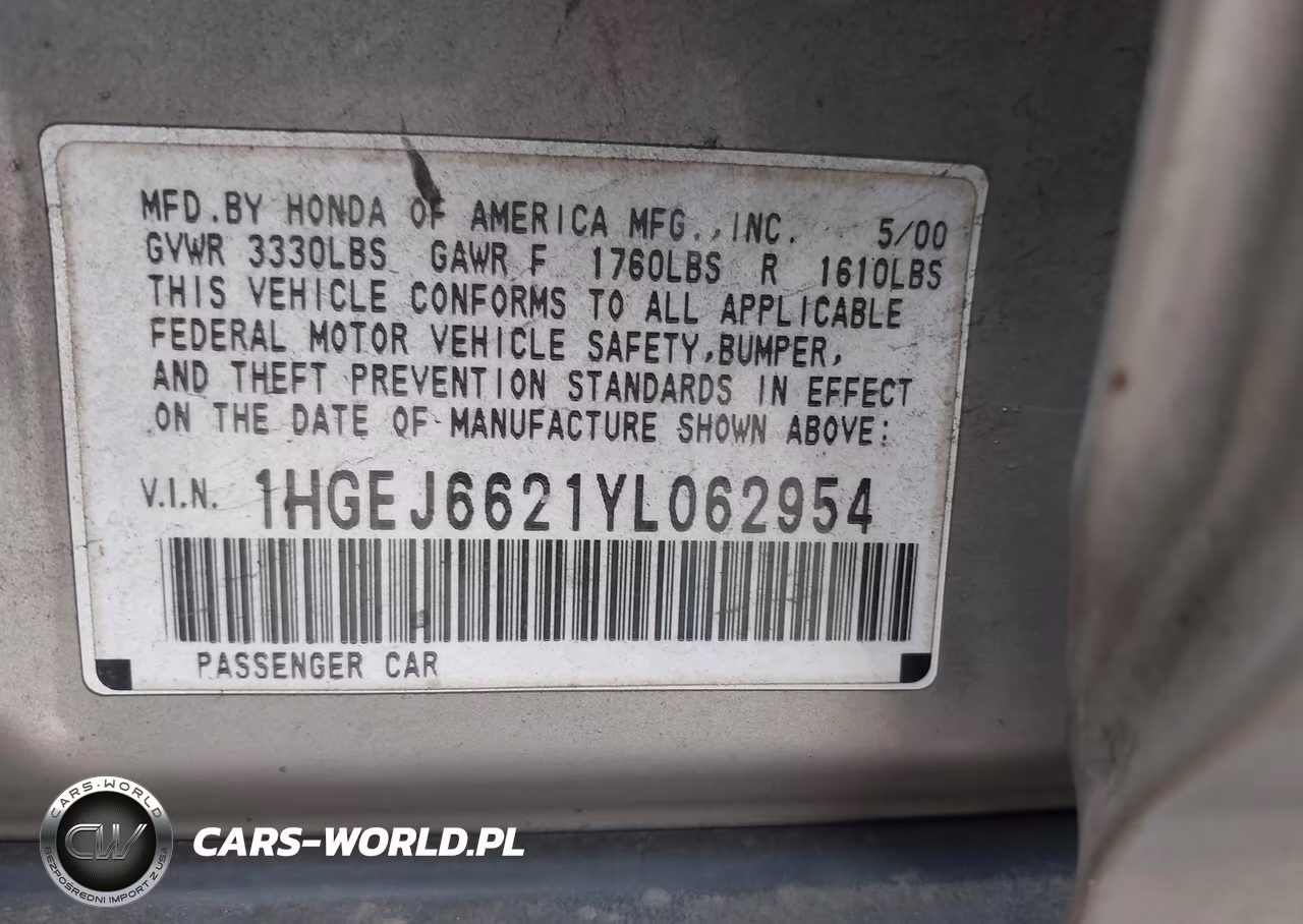 2000 Honda Civic Dx VIN:1HGEJ6621YL062954 - 9